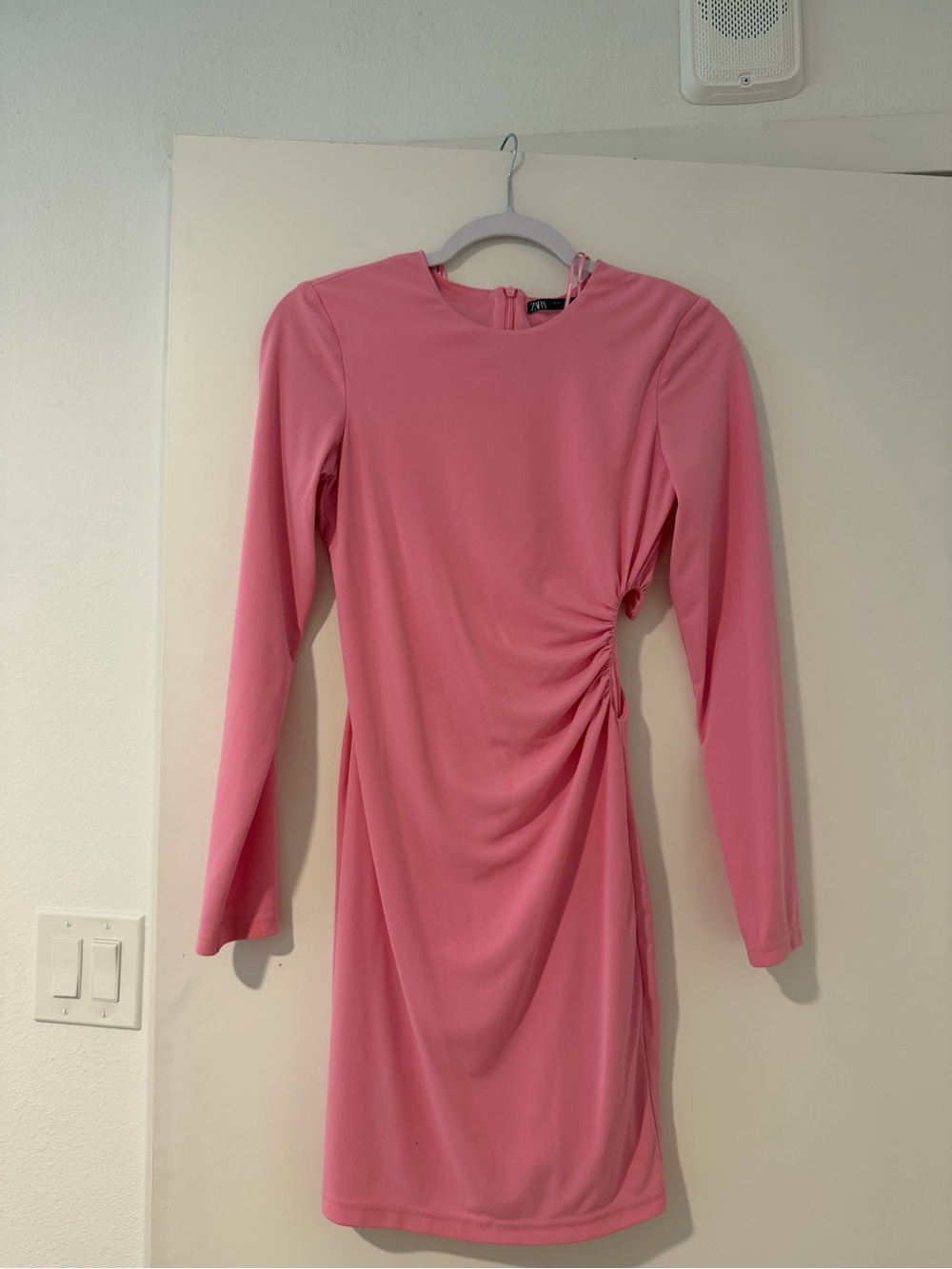 Zara Pink Long-Sleeve Side-Ruched Bodycon Dress
